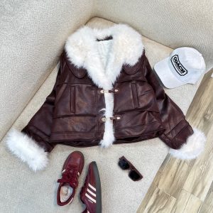 کاپشن خز و چرم چری کد 567 | بیبی استایل
